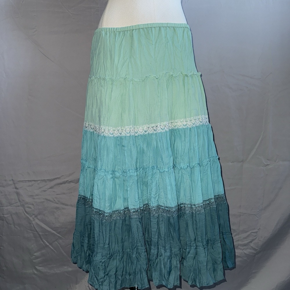 Womens Tiered Midi Skirt Sz S Ombre Full Flouncy Boho Hippie Fairy Ethereal Y2K